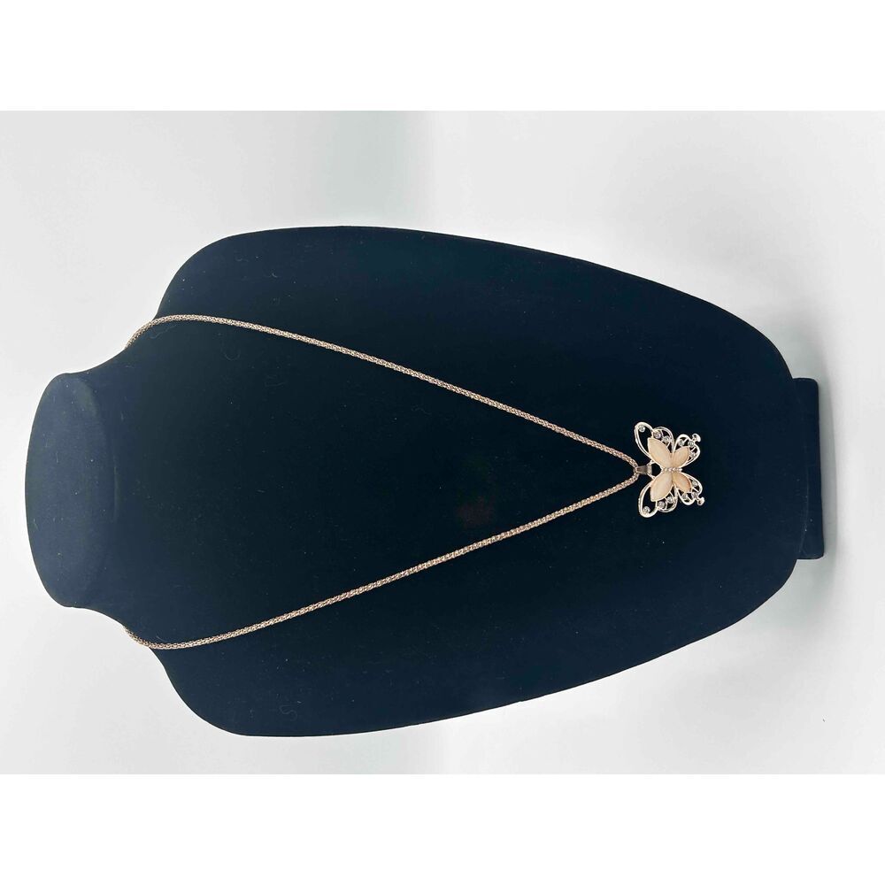 Rose Gold Butterfly Pendant Womens Necklace Opal Gold Chain